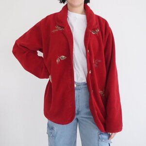Vintage Club Hollywood Canada Maroon Red Embroidered Fall Button Up Sweater Xl